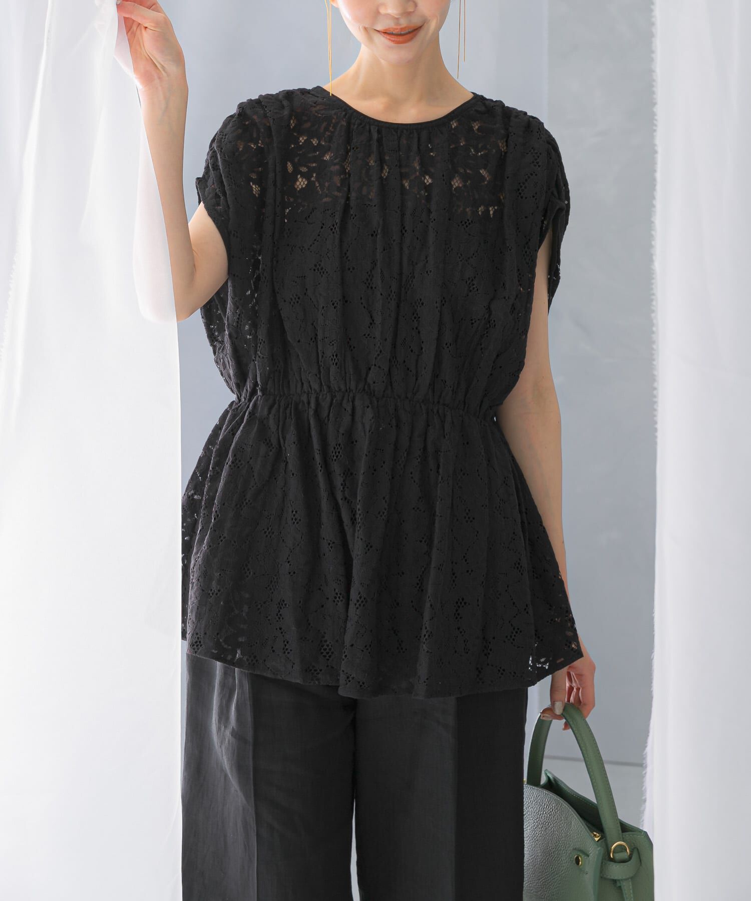 URBAN RESEARCH ROSSO「normment　BOTANICAL LACE TUNIC」|チュニック|ブラック