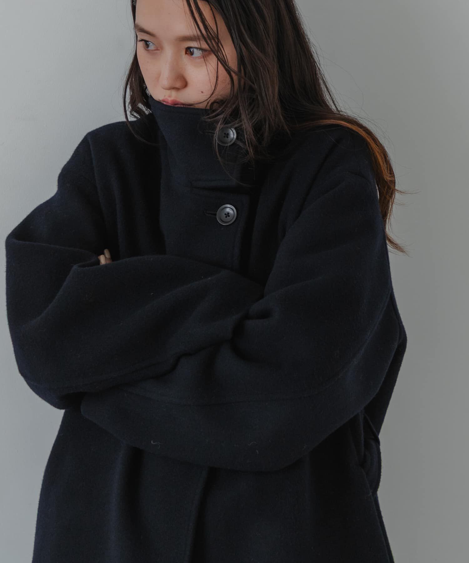 URBAN RESEARCH「スーパー100ウールスタンドカラーコート」|ノーカラーコート|