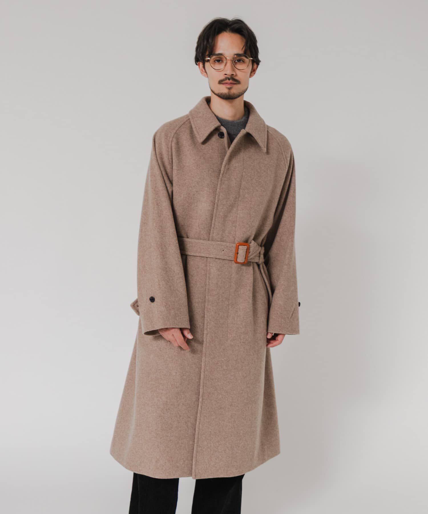 URBAN RESEARCH「WOOL BEAVER BELTED COAT」|ステンカラーコート|モカ