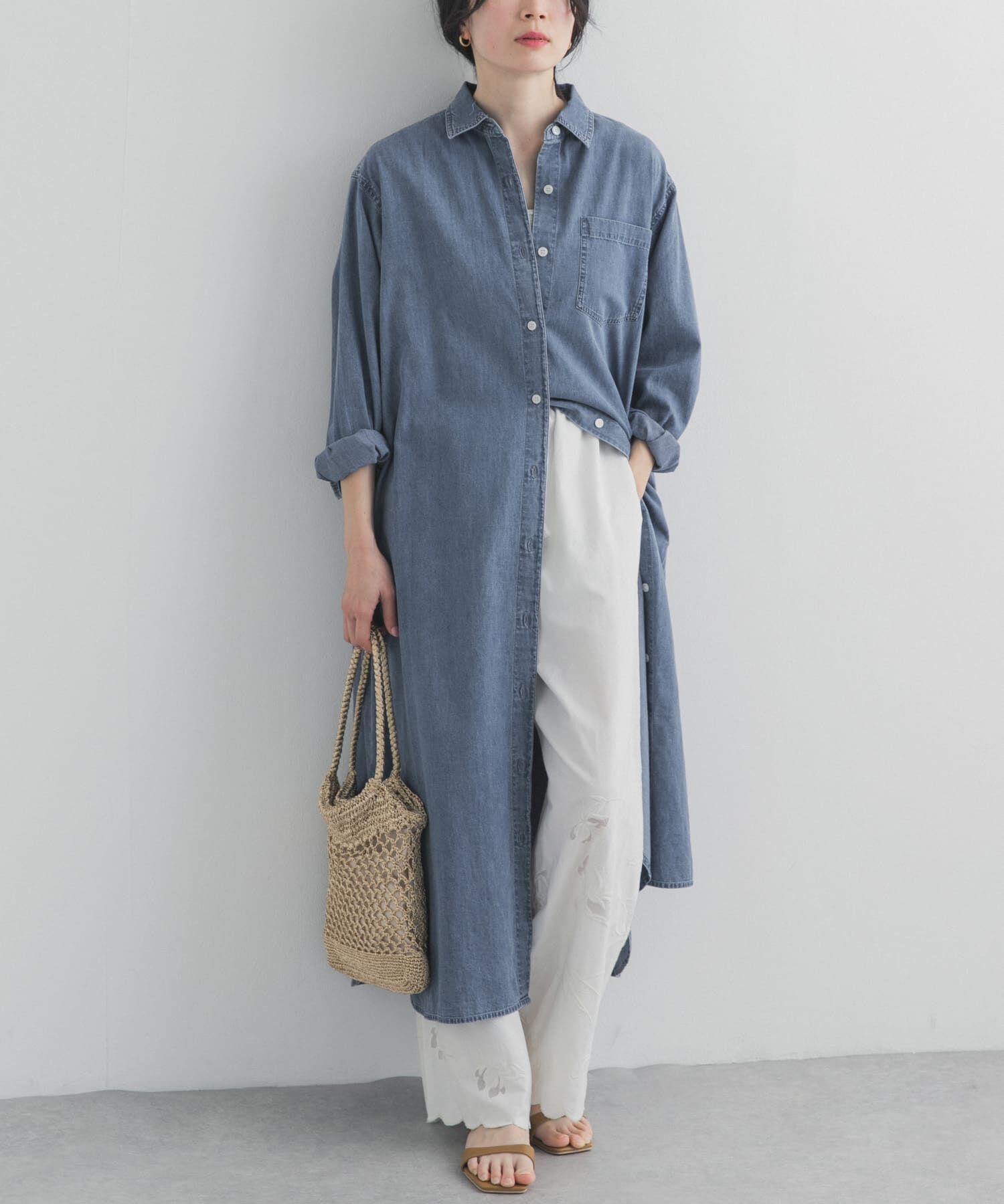 URBAN RESEARCH DOORS「ライトコットンデニムシャツワンピース」|ワンピース|ライトインディゴブル