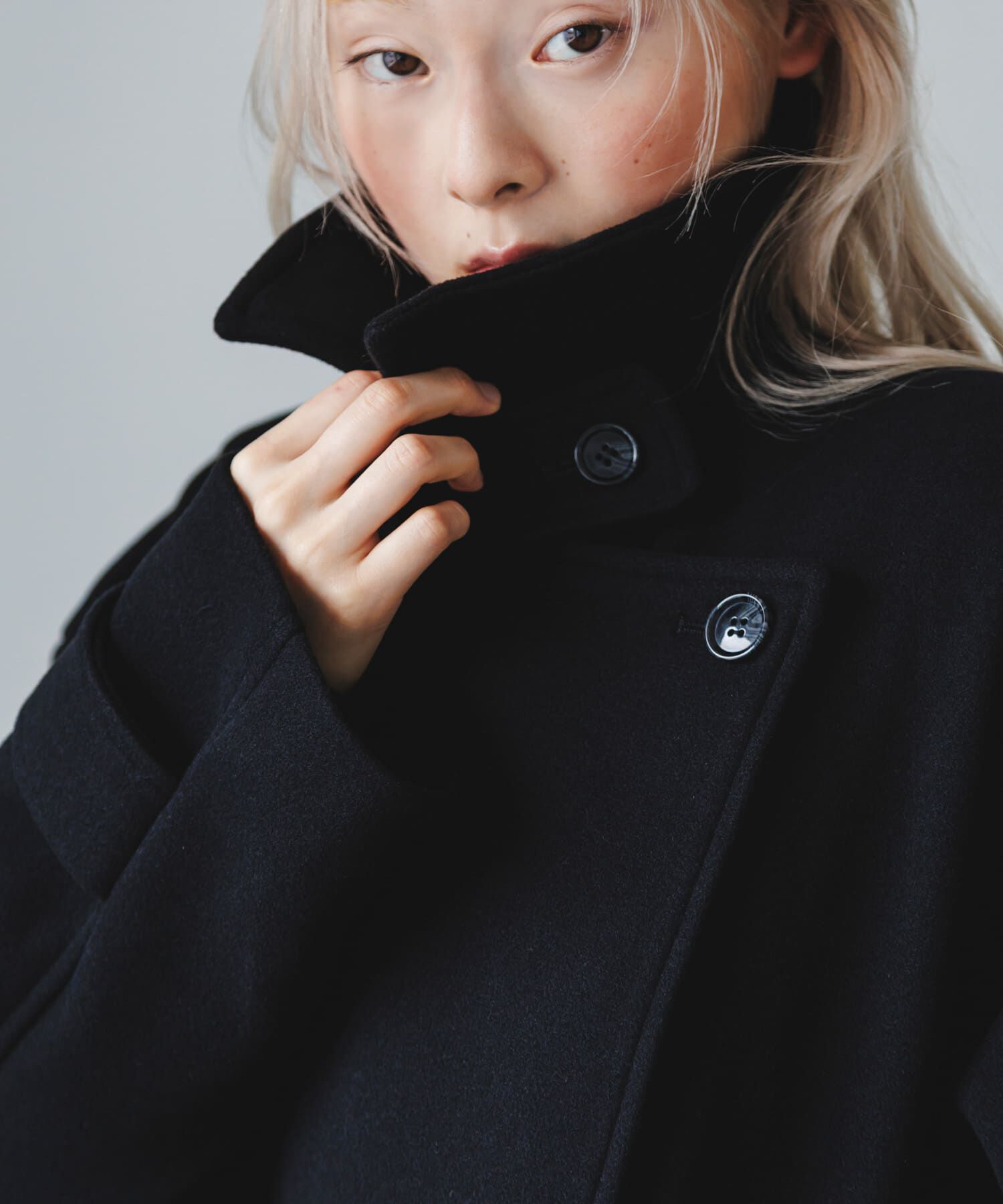  「BIGカラーミドルコート」|ノーカラーコート|