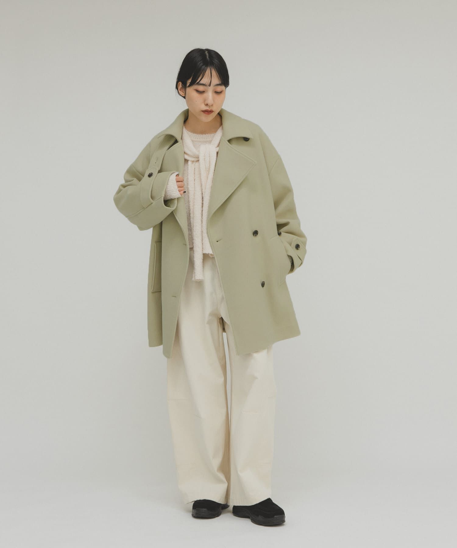  「BIGカラーミドルコート」|ノーカラーコート|