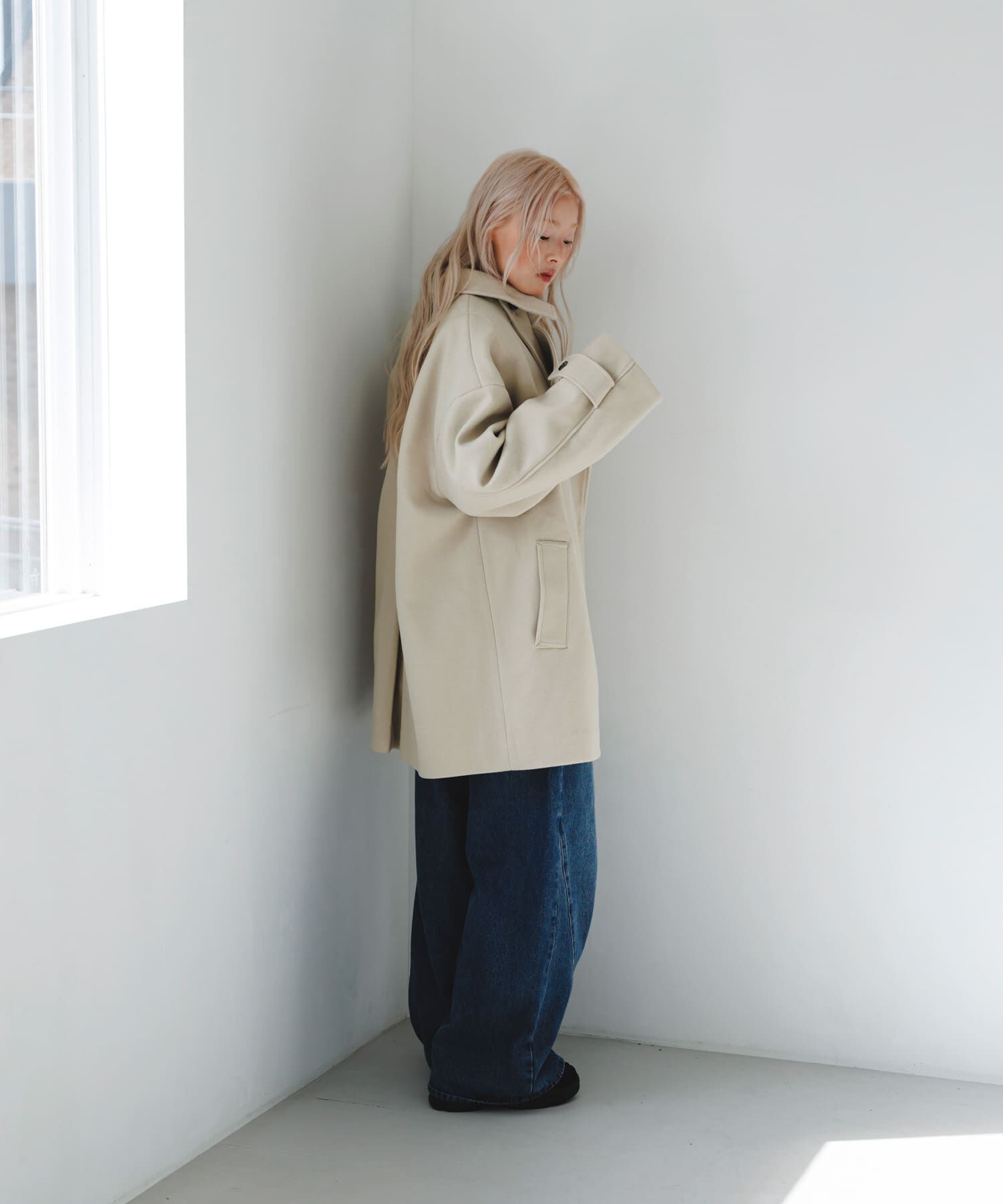  「BIGカラーミドルコート」|ノーカラーコート|