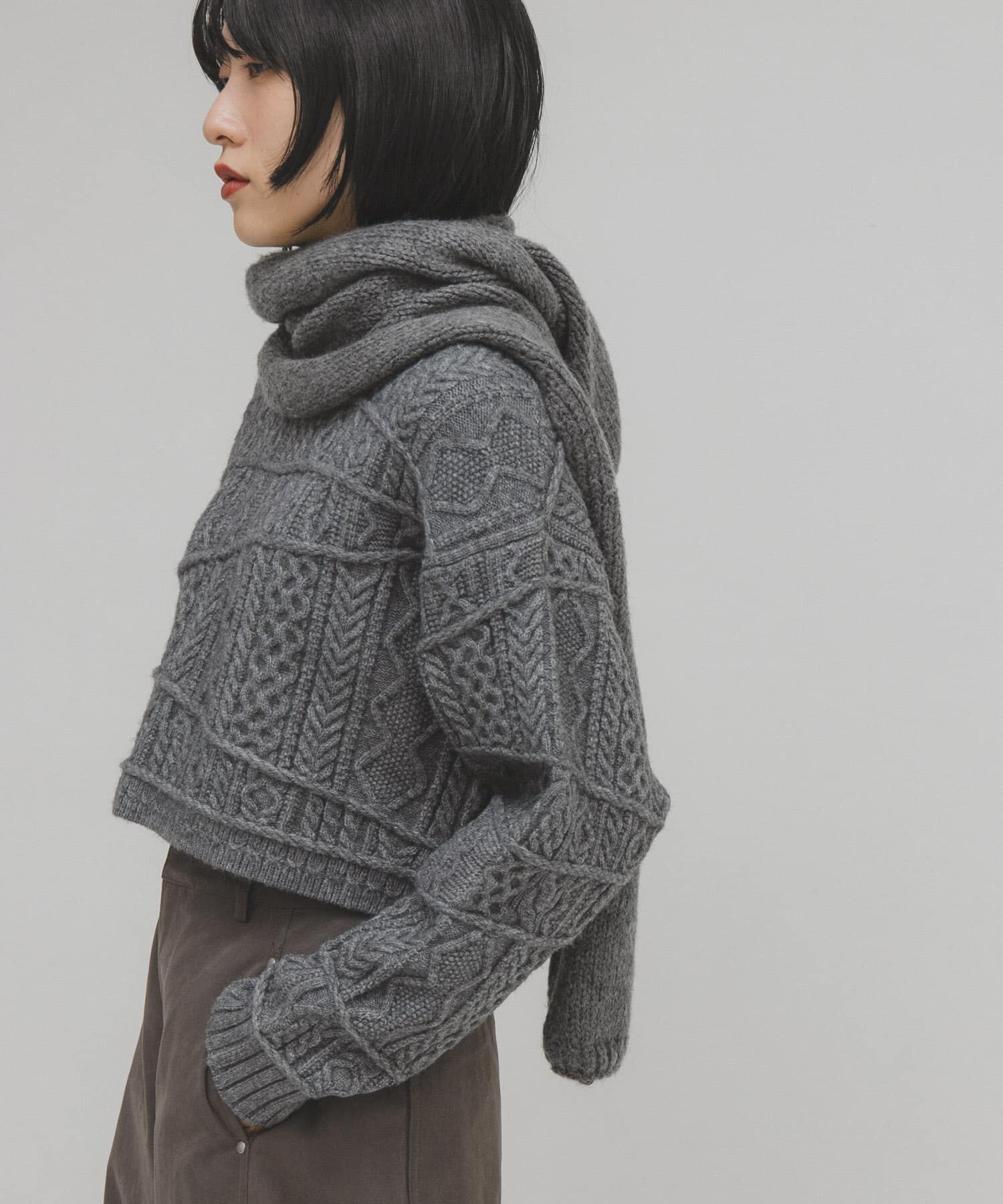  「MIXケーブルショートニット」|ニット・セーター|