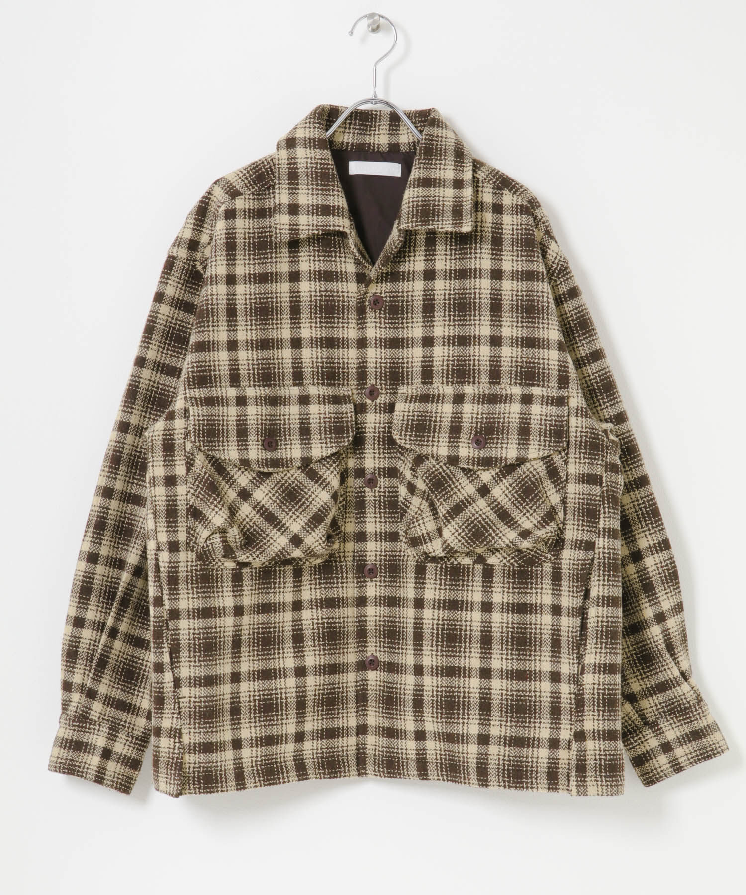 SENSE OF PLACE by URBAN RESEARCH「ヘビーネルチェックシャツジャケット」|ノーカラーコート|