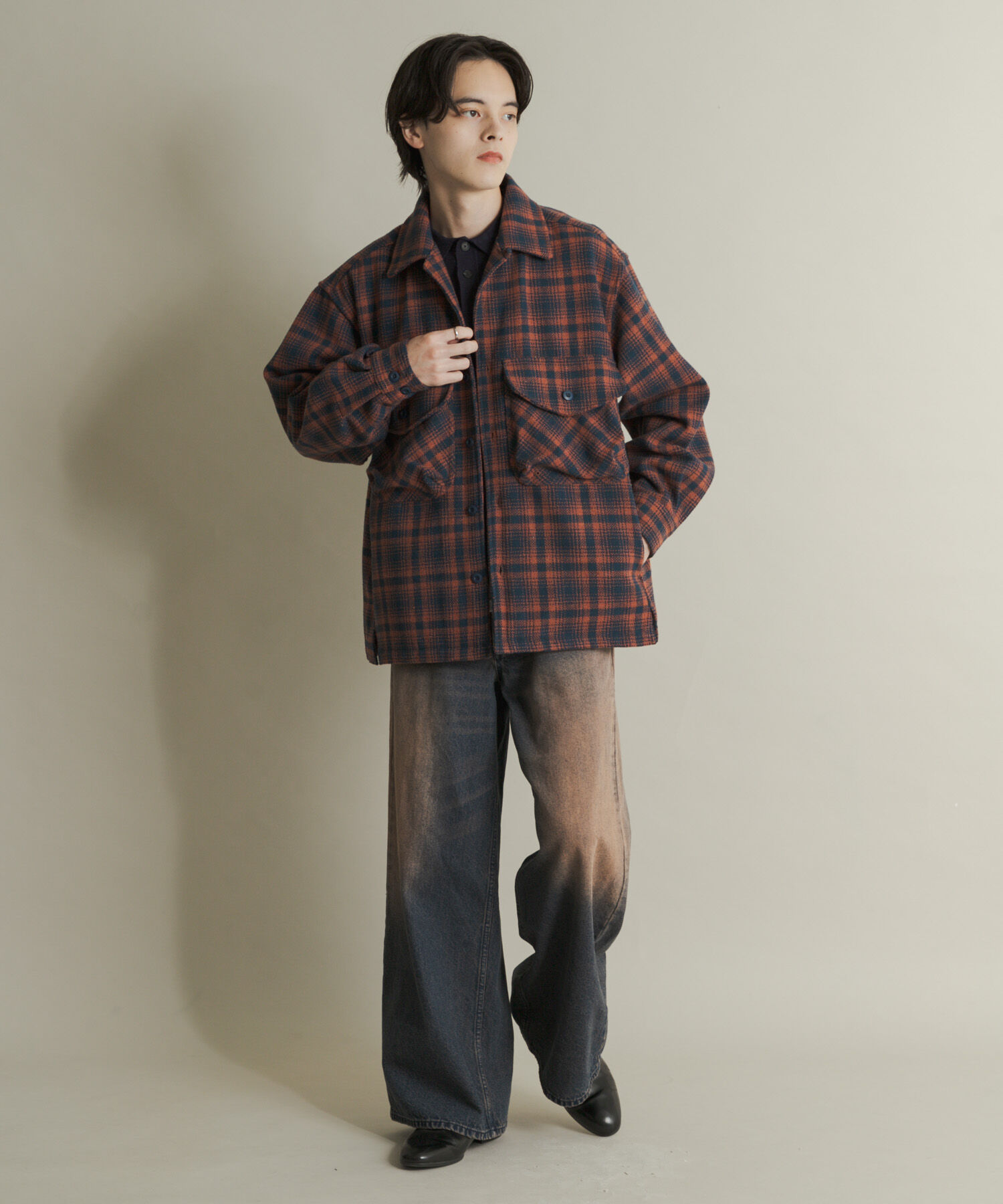 SENSE OF PLACE by URBAN RESEARCH「ヘビーネルチェックシャツジャケット」|ノーカラーコート|