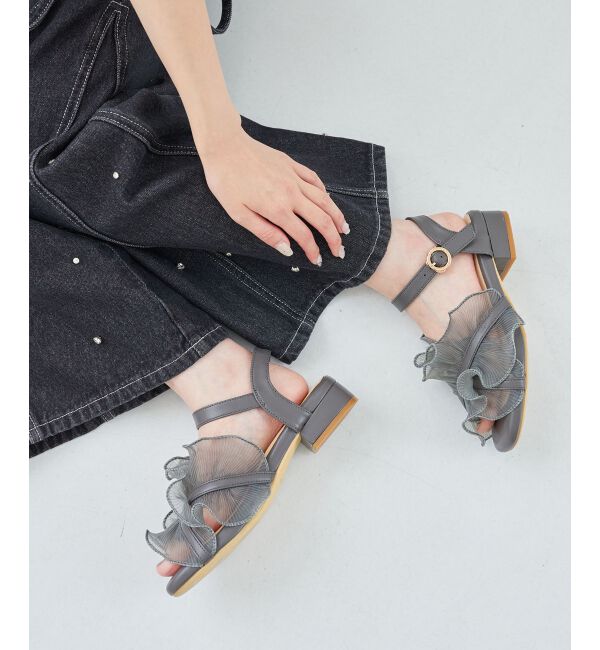  「シアーフリルサンダル」|サンダル|グレー