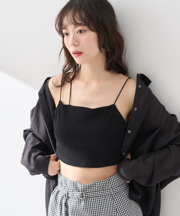 earth music&ecology「アシメショルダーショートキャミソール」|インナー|Black