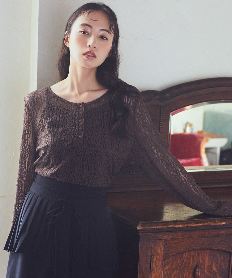 earth music&ecology「フロントボタンレースプルオーバー」|Tシャツ・カットソー|