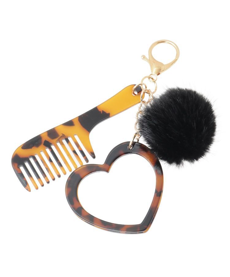 earth music&ecology「ファーポンポン+べっ甲柄ミラー付きチャーム」|その他|