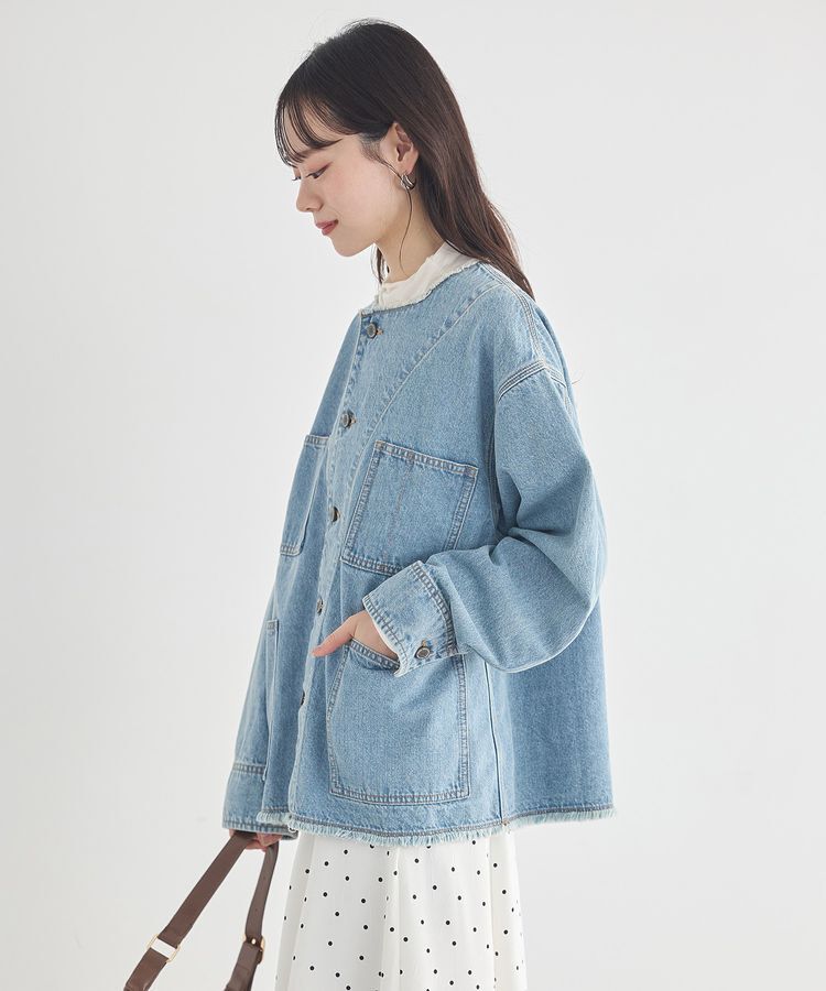 earth music&ecology「デニムノーカラーカバーオール」|テーラードジャケット|