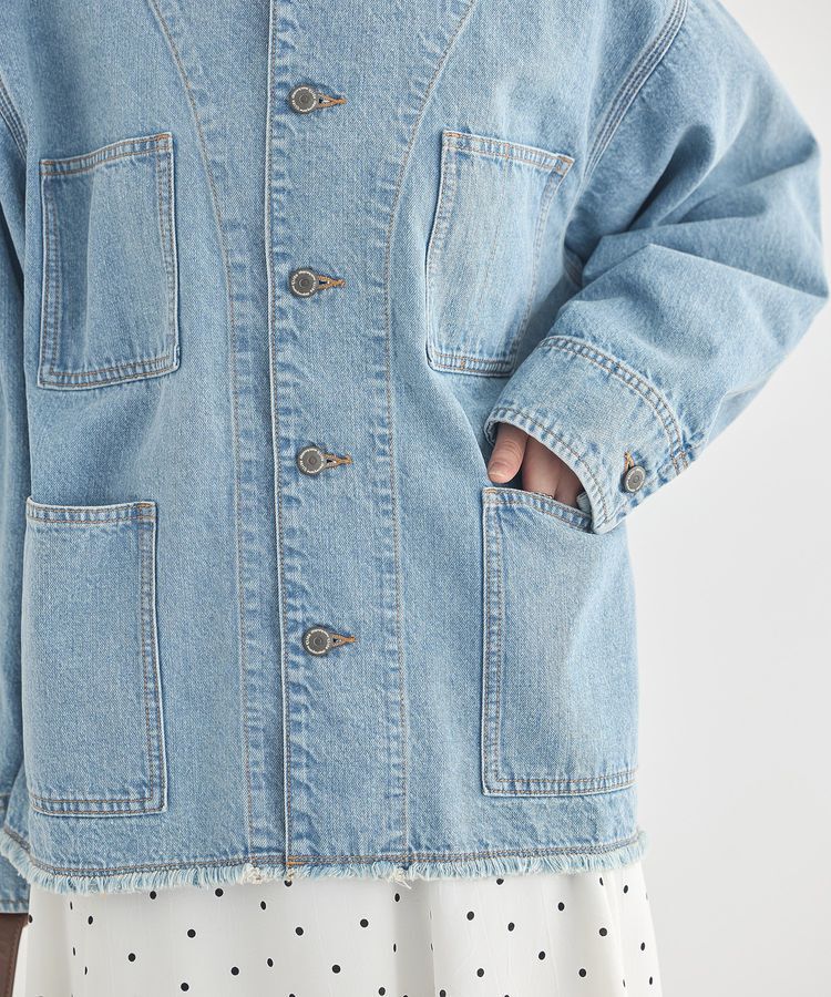 earth music&ecology「デニムノーカラーカバーオール」|テーラードジャケット|