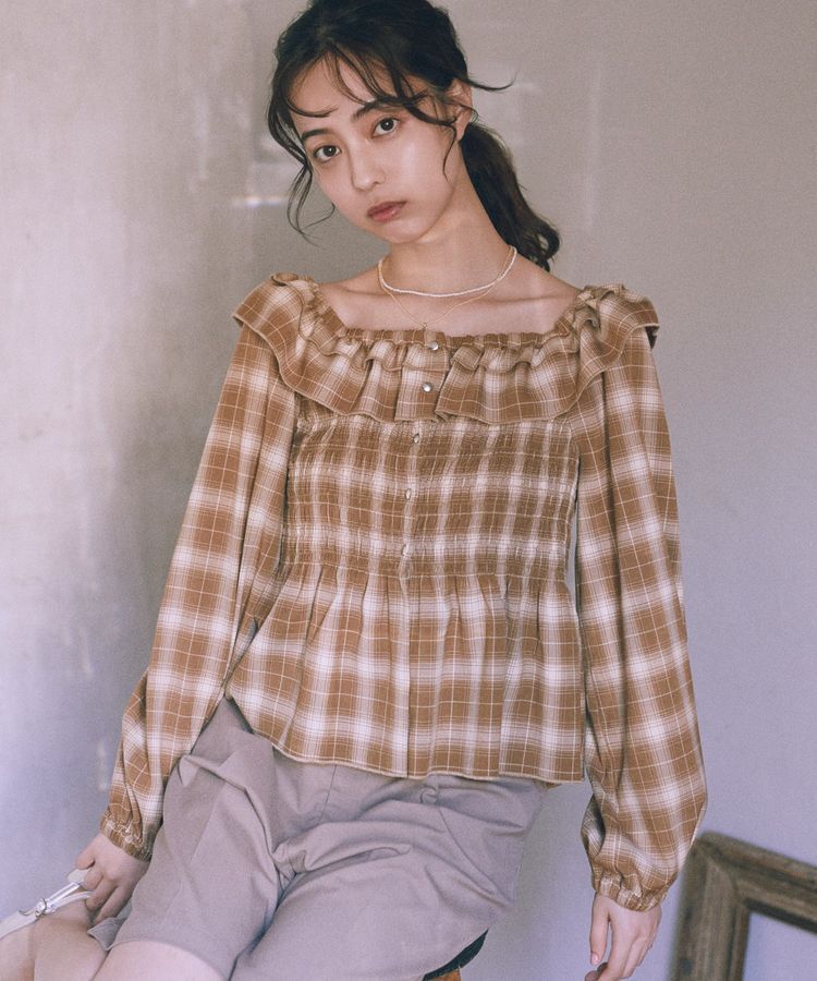 earth music&ecology「チェックシャーリングブラウス」|シャツ・ブラウス|