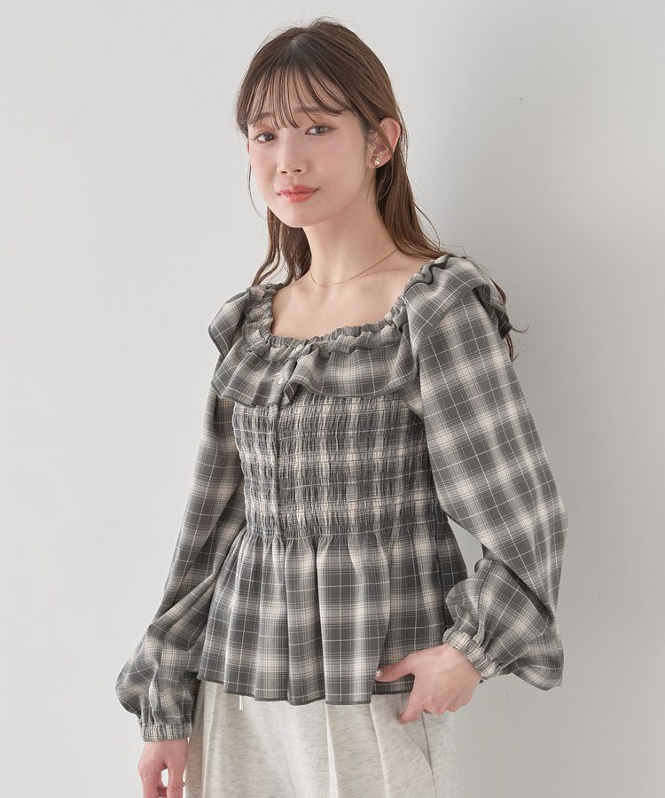 earth music&ecology「チェックシャーリングブラウス」|シャツ・ブラウス|