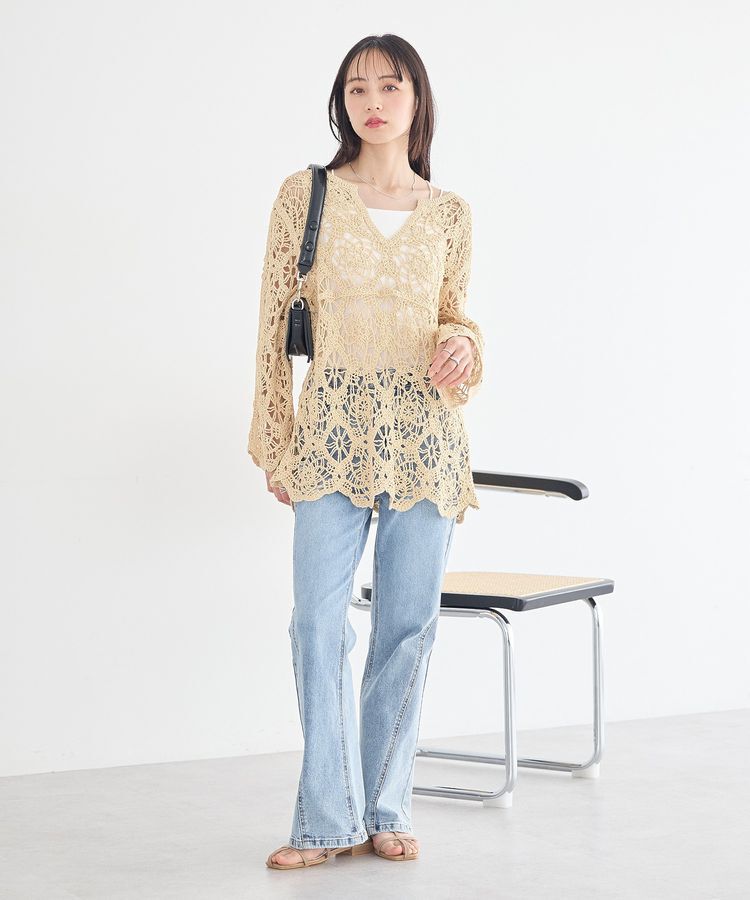 earth music&ecology「切り替えフレアデニムパンツ」|デニム|