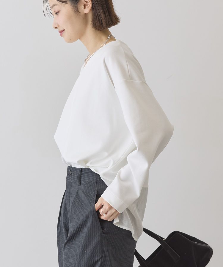 AMERICAN HOLIC「Vネック裾異素材ポンチプルオーバー」|スウェット・ジャージ|