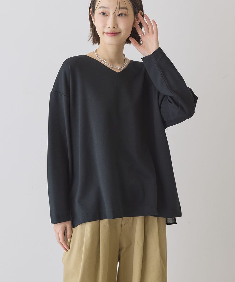 AMERICAN HOLIC「Vネック裾異素材ポンチプルオーバー」|スウェット・ジャージ|