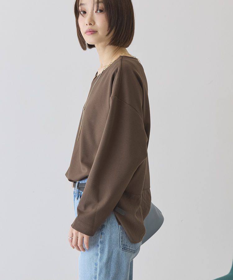 AMERICAN HOLIC「Vネック裾異素材ポンチプルオーバー」|スウェット・ジャージ|