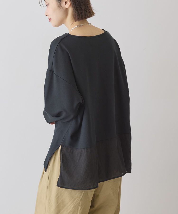 AMERICAN HOLIC「Vネック裾異素材ポンチプルオーバー」|スウェット・ジャージ|Black