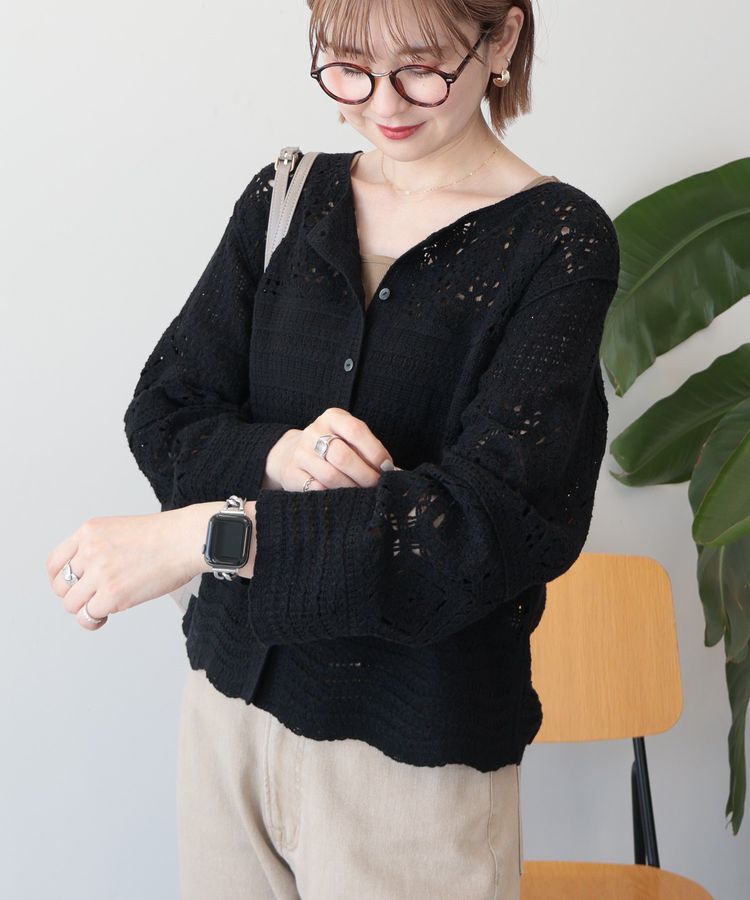 AMERICAN HOLIC「クロシェニットカーディガン」|カーディガン|Black