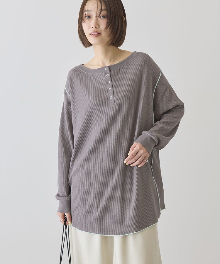 AMERICAN HOLIC「【選べる丈】ヘンリーネックワッフルメロープルオーバー」|Tシャツ・カットソー|