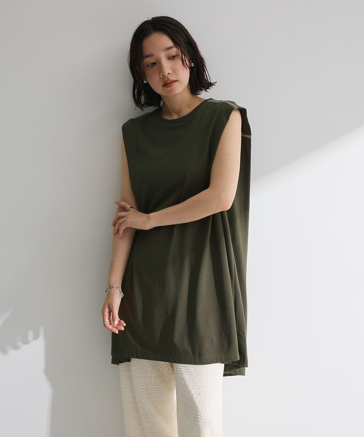 Green Parks「配色ステッチノースリーブチュニック」|チュニック|Khaki