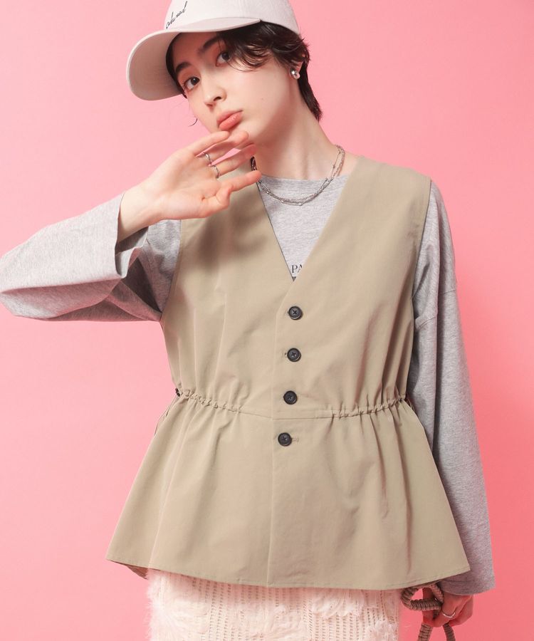 Green Parks「【楽しゃれUV】ドロストフレアベスト」|ベスト・ジレ|Khaki