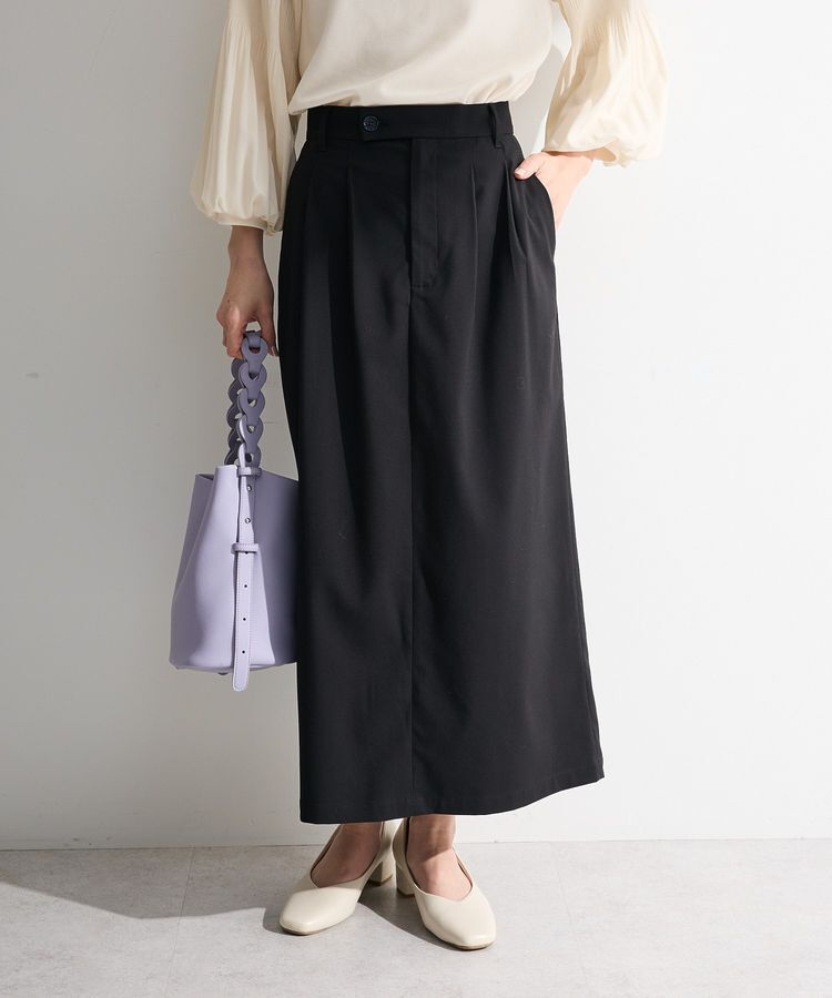 Green Parks「イージーケアタック入りスカート」|タイト|Black