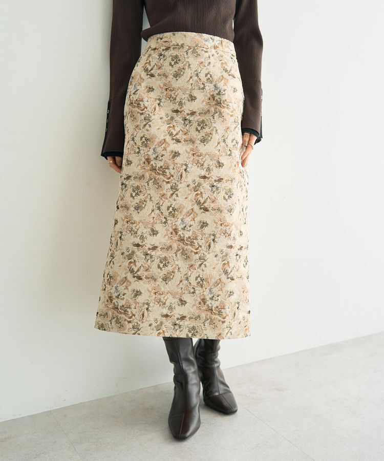 YECCA VECCA「ジャガードナロースカート」|フレア|Beige