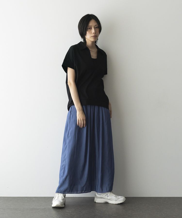 GARAGE OF GOOD CLOTHING「微光沢ギャザーロングスカート」|フレア|