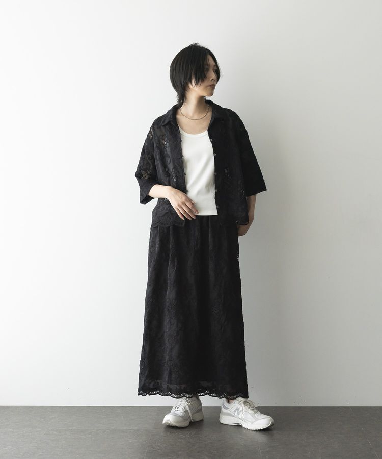 GARAGE OF GOOD CLOTHING「レースギャザーロングスカート」|フレア|