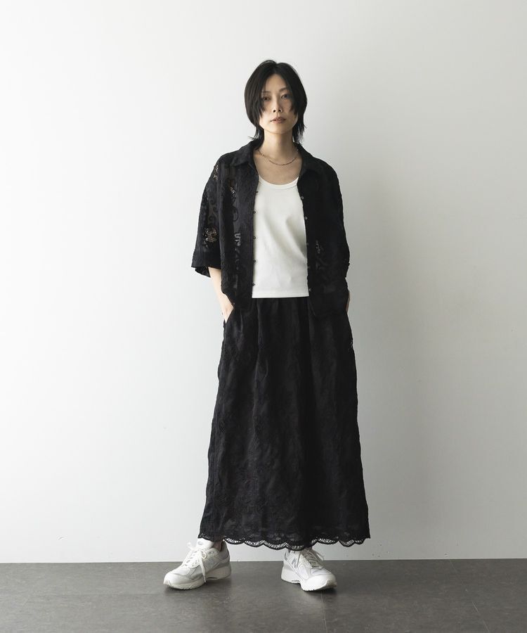 GARAGE OF GOOD CLOTHING「レースギャザーロングスカート」|フレア|