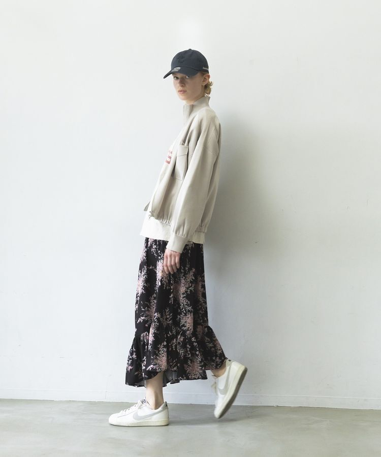 GARAGE OF GOOD CLOTHING「【日本製】ピーチファイユフラワープリント裾フリルスカート」|フレア|