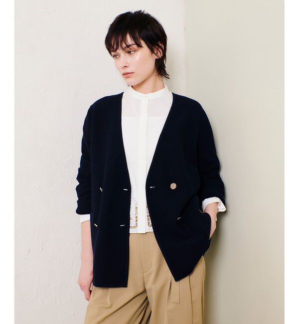 allureville「セミダブルガーターニットジャケット」|ノーカラージャケット|