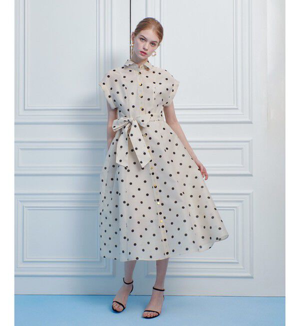 LOULOU WILLOUGHBY「【LOULOU WILLOUGHBY】オーガンドットウエストリボンワンピース」|ワンピース|