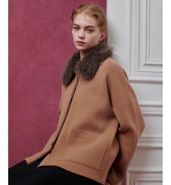 LOULOU WILLOUGHBY「【LOULOU WILLOUGHBY】ファー衿ニットショートコート」|ダッフルコート|
