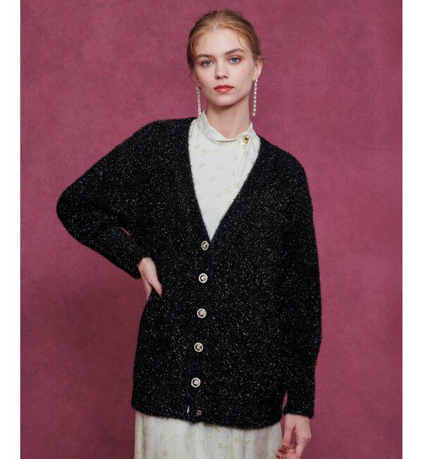 LOULOU WILLOUGHBY「【LOULOU WILLOUGHBY】フィルムラメミドルカーディガン」|カーディガン|