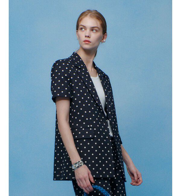 LOULOU WILLOUGHBY「【LOULOU WILLOUGHBY】リネン混ドットハーフスリーブジャケット」|テーラードジャケット|