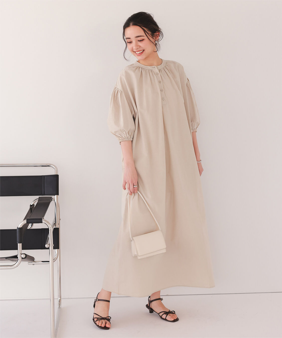 titivate「カフタンシャツワンピース」|ワンピース|グレージュ