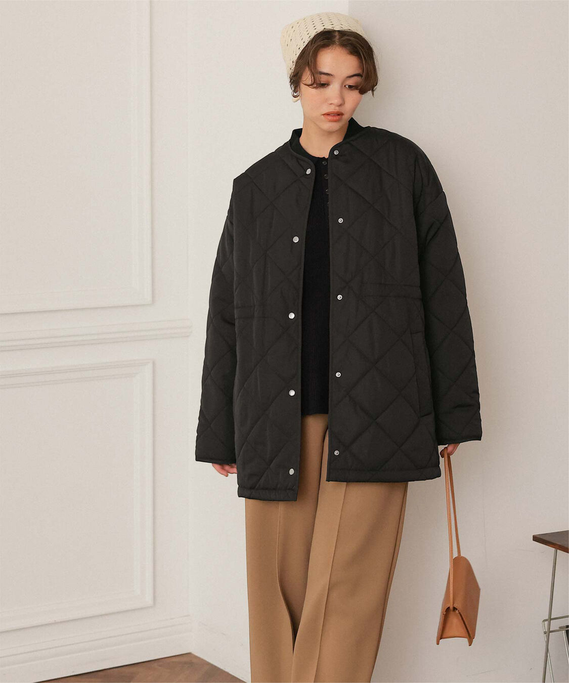 titivate「ウエストドローストリングキルティングジャケット」|ノーカラージャケット|