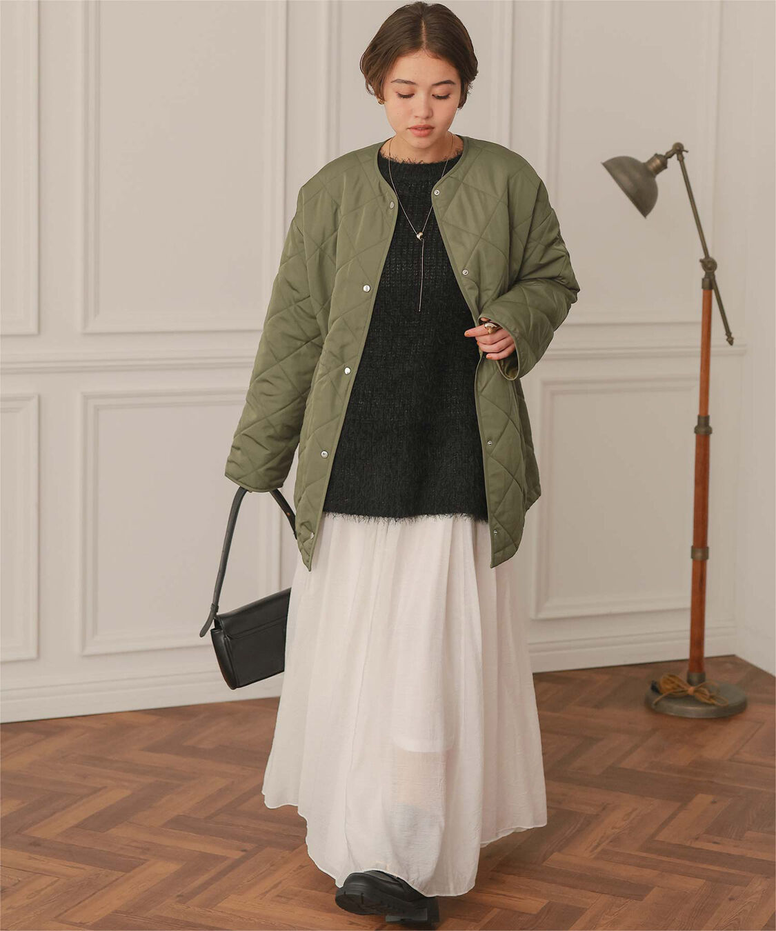 titivate「ウエストドローストリングキルティングジャケット」|ノーカラージャケット|