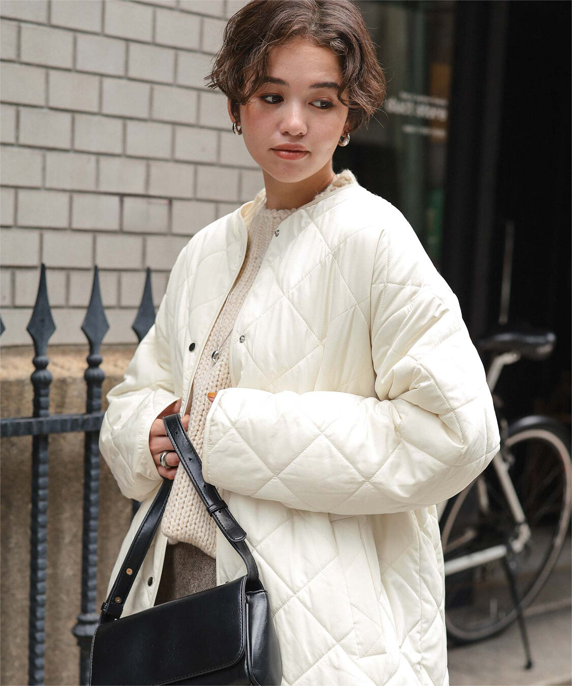 titivate「ウエストドローストリングキルティングジャケット」|ノーカラージャケット|