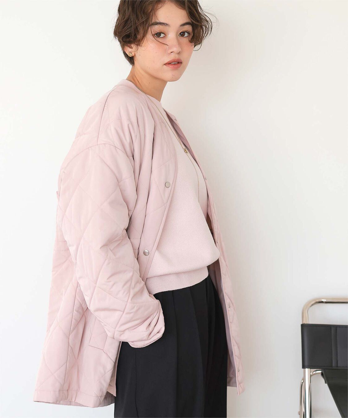 titivate「ウエストドローストリングキルティングジャケット」|ノーカラージャケット|