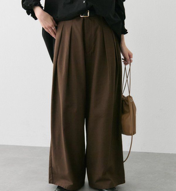  「コットンレーヨンツータックワイドパンツ」|その他|ダークブラウン