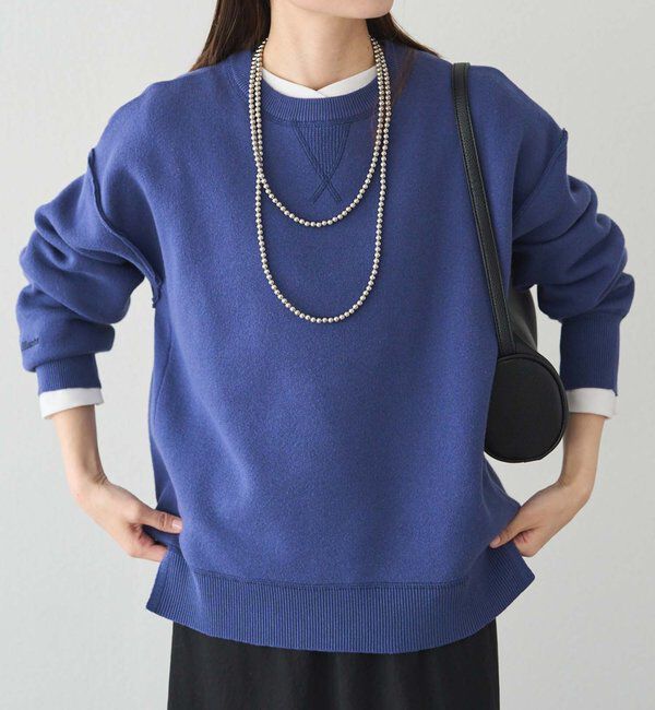  「スウェットライクダブルジャガードニット」|ニット・セーター|ブルー系その他