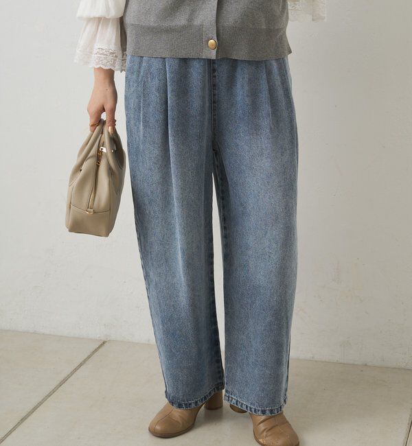  「リヨセル混デニムツータックイージーパンツ」|その他|インディゴブルー