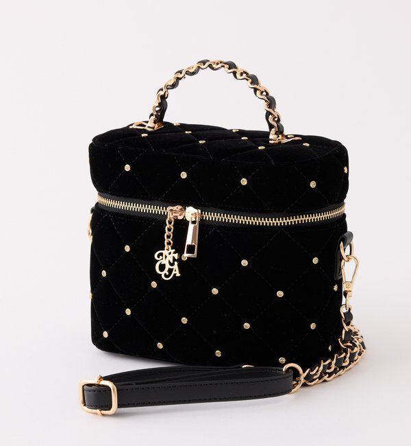  「チャーム付きキルティングバニティバッグ」|ショルダー・メッセンジャー|ブラック系その他