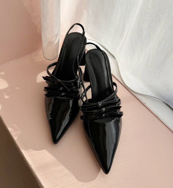  「リボン付きポインテッドストラップシューズ」|その他|ブラック