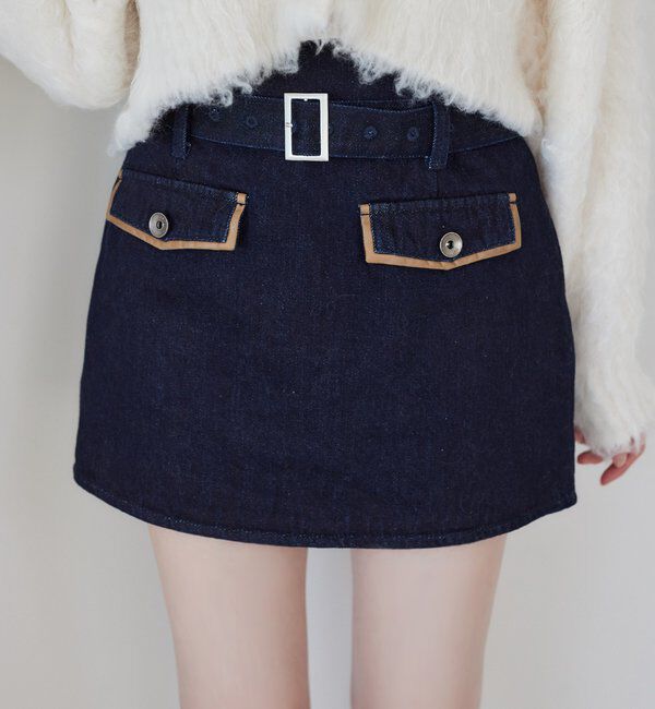  「【即日発送】ベルト付ミニスカート」|スカート|ネイビー