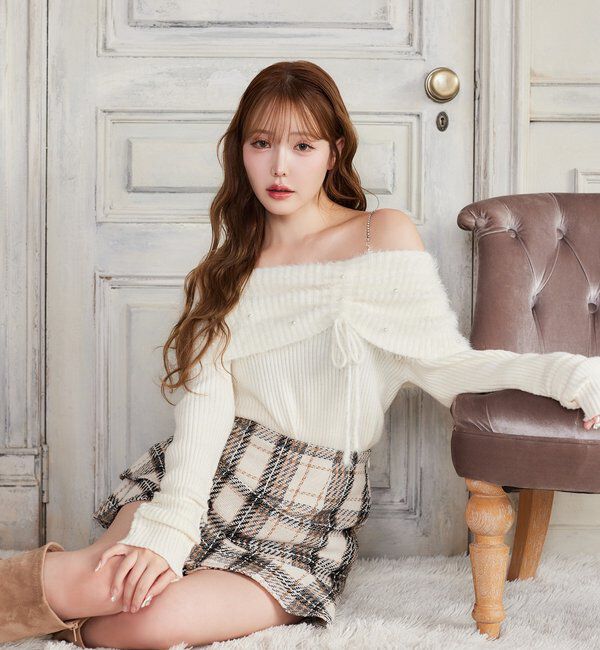  「パール&times;ビジューオフショルニット」|ニット・セーター|